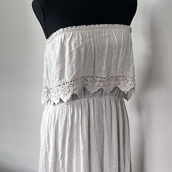 Rue 21 White Strapless Eyelet Lace Dress Boho Peasant Cottagecore L High‎ Low - Picture 4 of 8